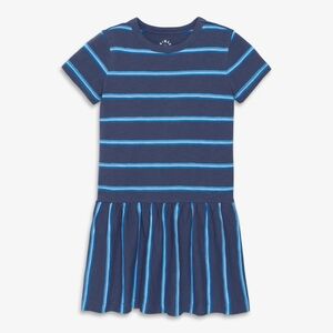 Primary Striped Blue Kids Dress with Pockets